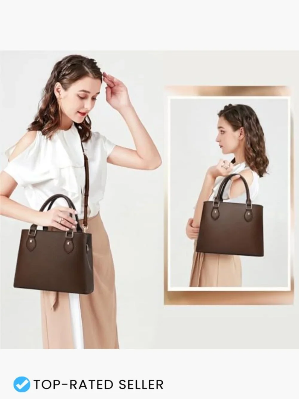 Leather Crossbody Tote Satchel Handbag Women Shoulder Bag Work Travel Purse